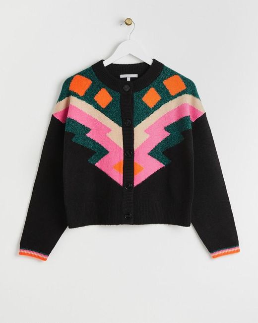 Oliver Bonas Geometric Knitted Cardigan in Pink Lyst