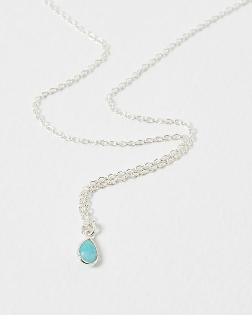 Oliver Bonas White Auden Amazonite Silver Drop Pendant Necklace