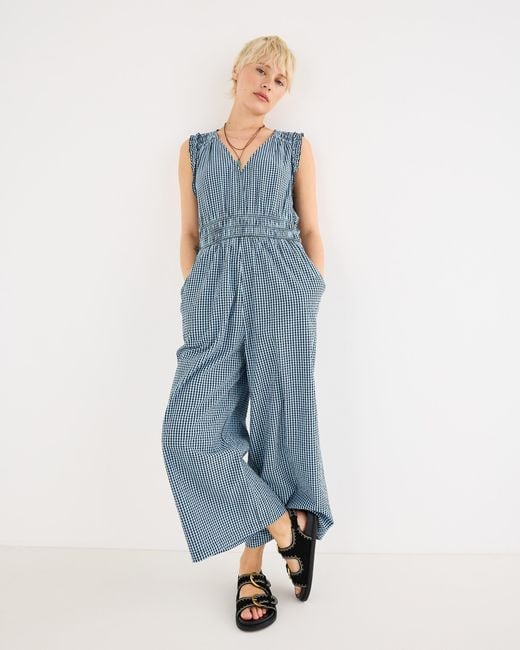 Oliver Bonas Blue & Black Gingham Sleeveless Cotton Jumpsuit, Size 10