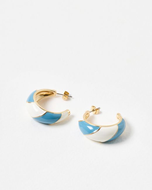 Oliver Bonas Blue Davina & White Striped Hoop Earrings