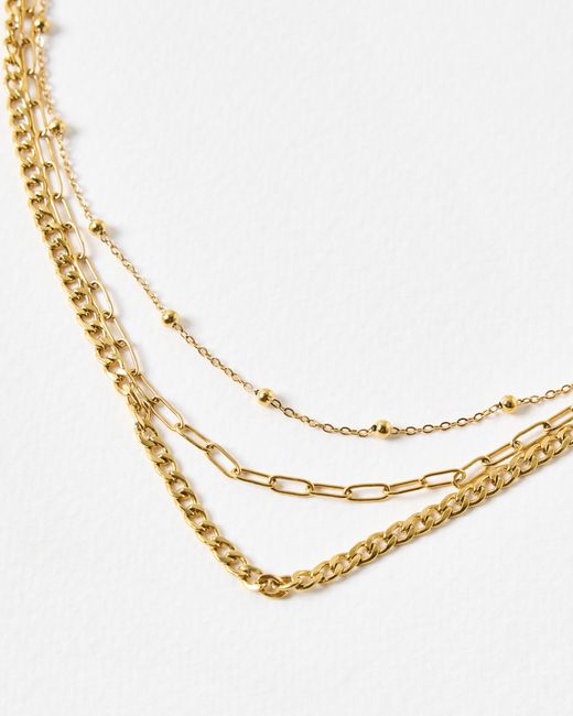 Oliver Bonas Metallic Celine Tone Waterproof Triple Row Chain Necklace