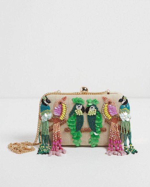 Oliver Bonas Penny Parrot Beaded Clutch Bag in Pink Lyst