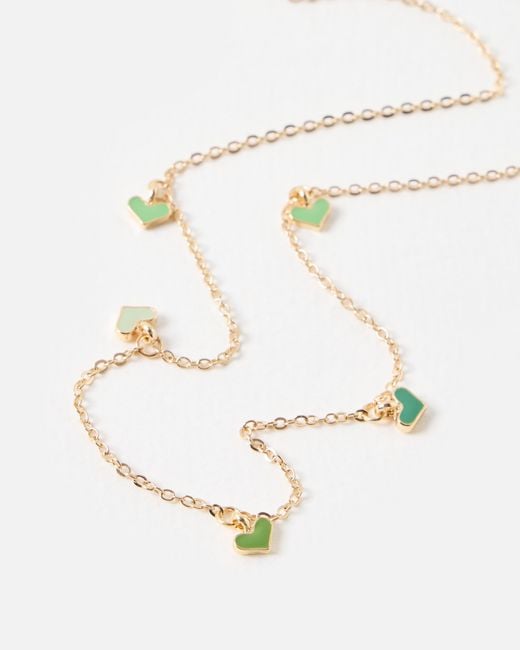 Oliver Bonas Natural Georgine Heart Charms Gold Tone Chain Necklace