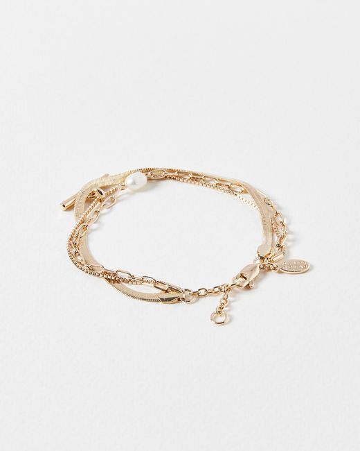 Oliver Bonas White Rosalind Freshwater Pearl & Bar Layered Chain Bracelet