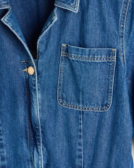 Oliver Bonas Blue Denim Tie Waist Wide Leg Jumpsuit, Size 18