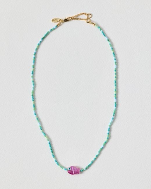 Oliver Bonas Pink Adara Fish Pendant Beaded Necklace