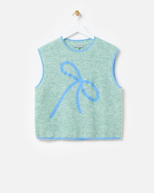 Oliver Bonas Green & Blue Bow Knitted Vest, Size 18