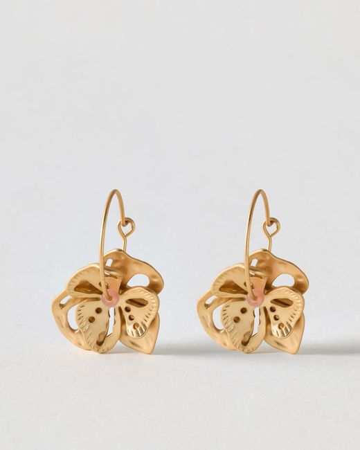 Oliver Bonas Metallic Mariam Cut Out Flower Charm Wire Hoop Earrings