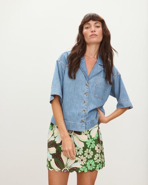 Oliver Bonas Blue Light Denim Short Sleeve Shirt, Size 10