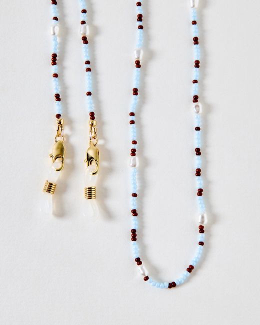Oliver Bonas Metallic Ash Blue Seedbead & Faux Pearl Glasses Chain