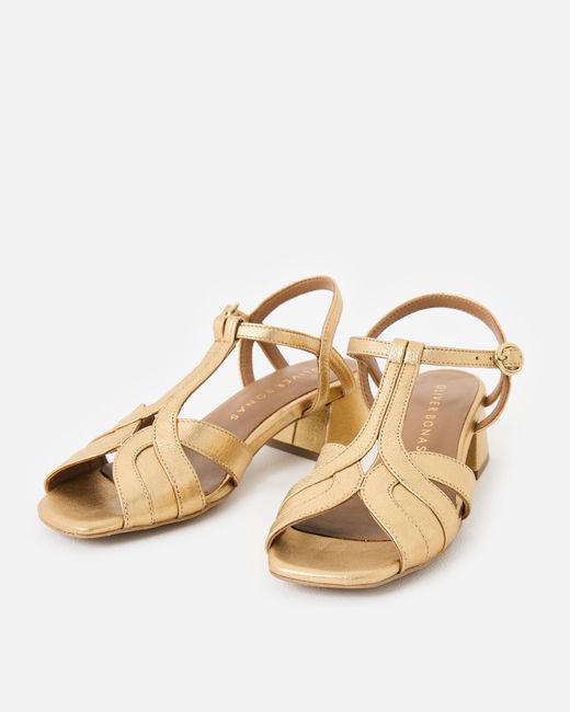Oliver Bonas Natural Metallic Leather Heeled Sandals, Size 8