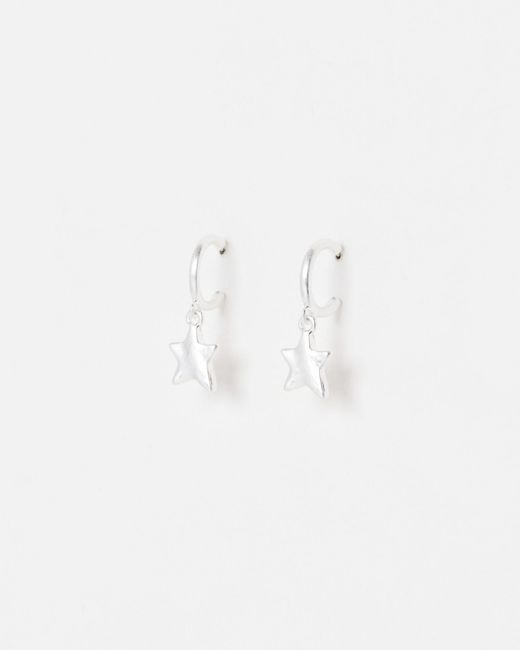 Oliver Bonas White Viola Tone Star Charm Drop Earrings
