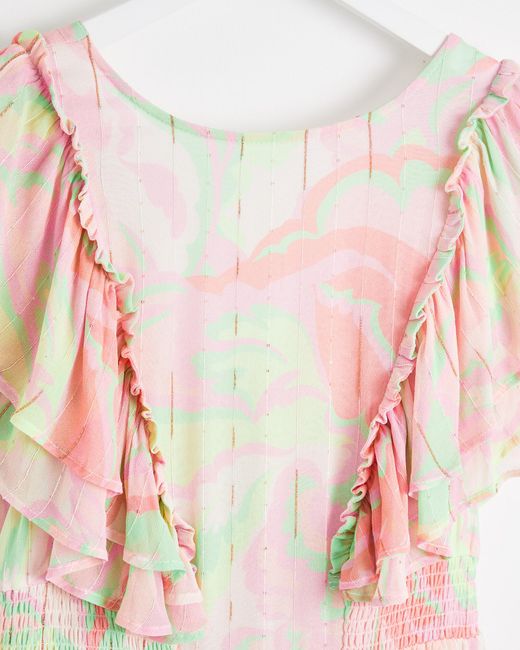 Oliver Bonas Abstract Print Metallic Pink Midi Dress, Size 6