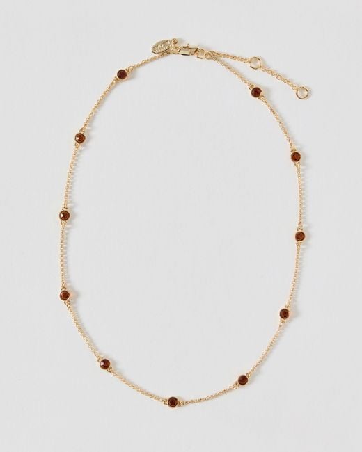Oliver Bonas Natural Maddie Stone Gold Tone Chain Necklace