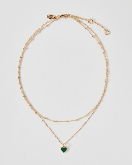 Oliver Bonas White Ottilie Mini Heart Pendant Double Row Necklace