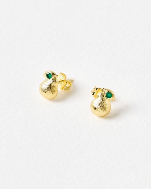 Oliver Bonas Metallic Penny Pear Green Onyx Inlay Brushed Stud Earrings
