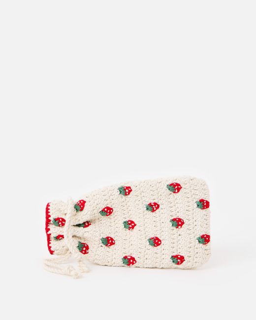 Oliver Bonas Pink Cream Strawberry Crochet Sunglasses Case