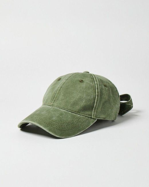 Oliver Bonas Green Washed Khaki Bow Cap Hat