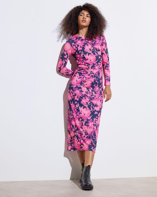 Oliver Bonas Floral Print Ruched Midi Dress Size 6 in Pink Lyst UK