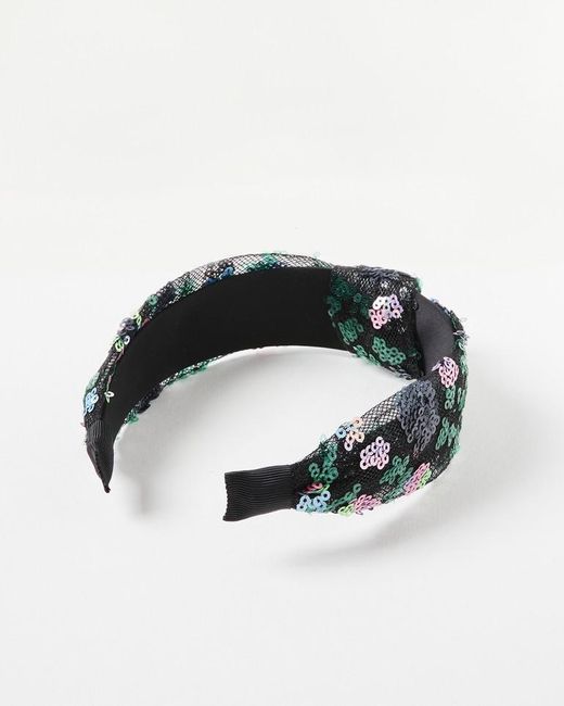 Oliver Bonas Green Paloma Sequin Flower Knot Headband