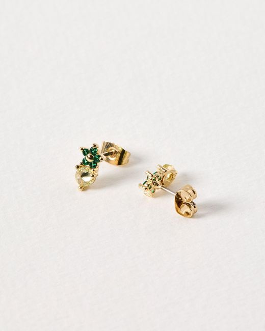 Oliver Bonas Blue Ember Green & Gold Flower Stud Earrings