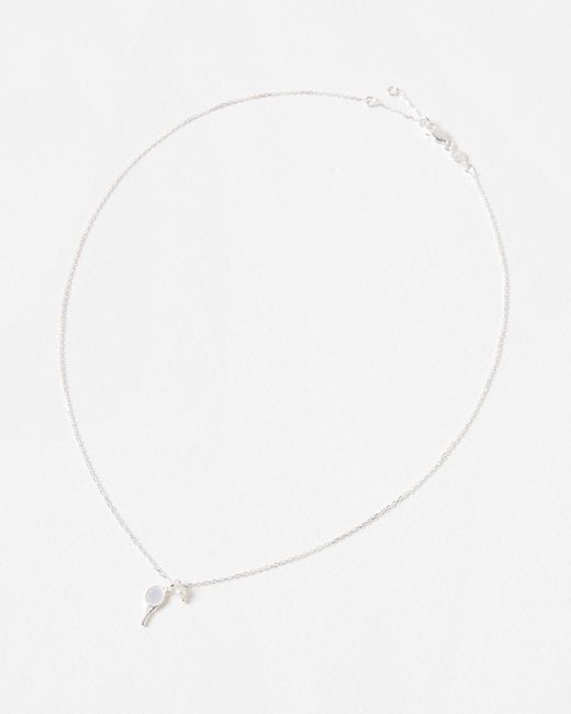 Oliver Bonas White Aryna Tennis Racket Charm & Pearl Pendant Necklace