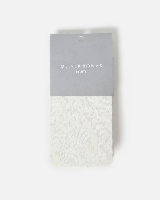 Oliver Bonas White Floral Lace Sheer Tights, Size S/m