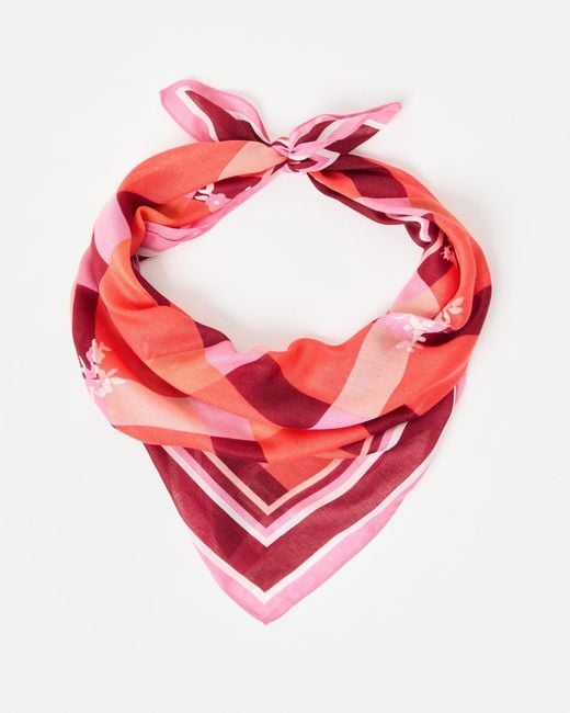 Oliver Bonas Red Floral Checked Large Square Scarf