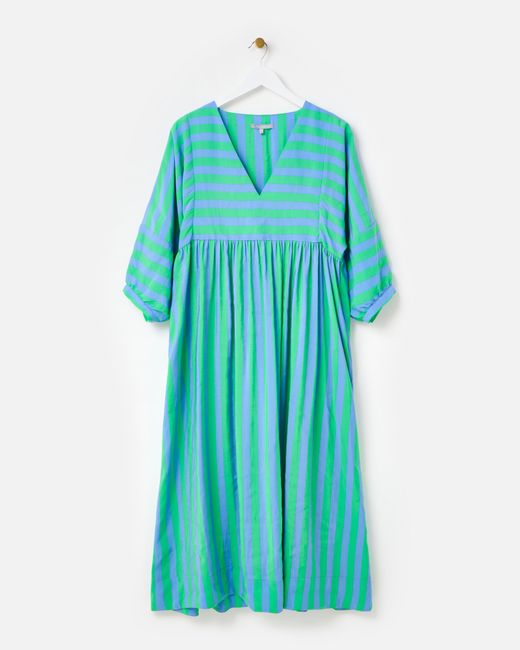 Oliver Bonas & Green Striped V-neck Midi Dress, Size 14