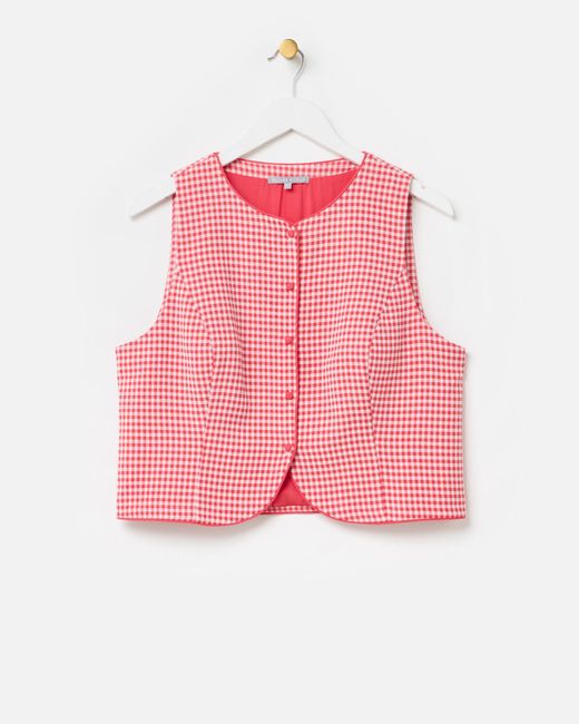 Oliver Bonas Pink Gingham Tailored Waistcoat, Size 18
