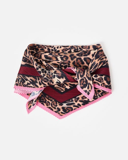 Oliver Bonas Red Leopard Print Pleated Square Scarf