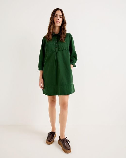 Oliver Bonas Green Dark Frill Collar Denim Mini Dress, Size 10