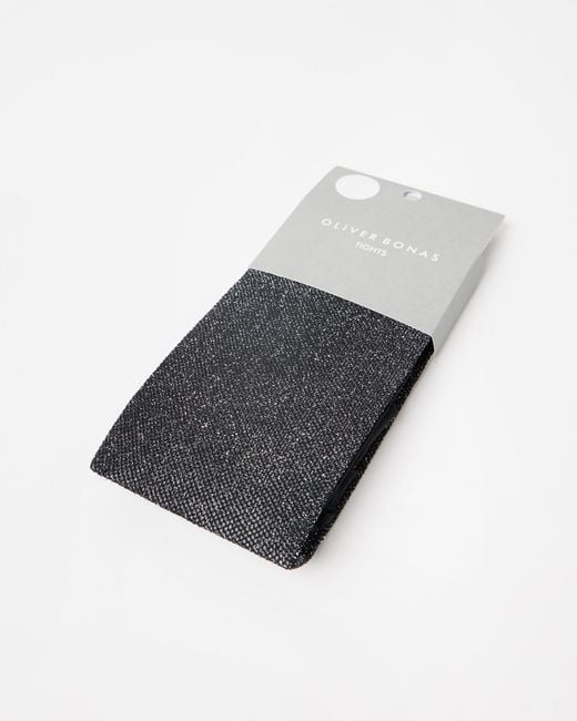 Oliver Bonas Gray Black & Silver Shimmer Tights, Size Small/medium