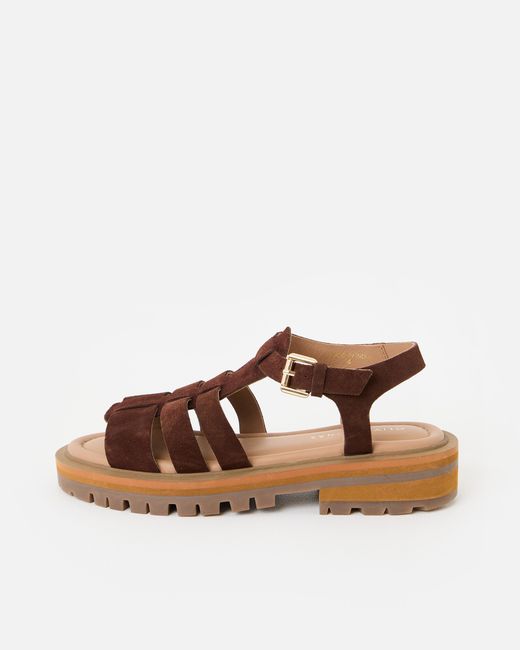 Oliver Bonas Brown Chocolate Suede Chunky Fisherman Sandals, Size 3
