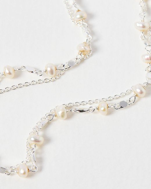 Oliver Bonas White Lowri Freshwater Pearl Double Row Silver Anklet