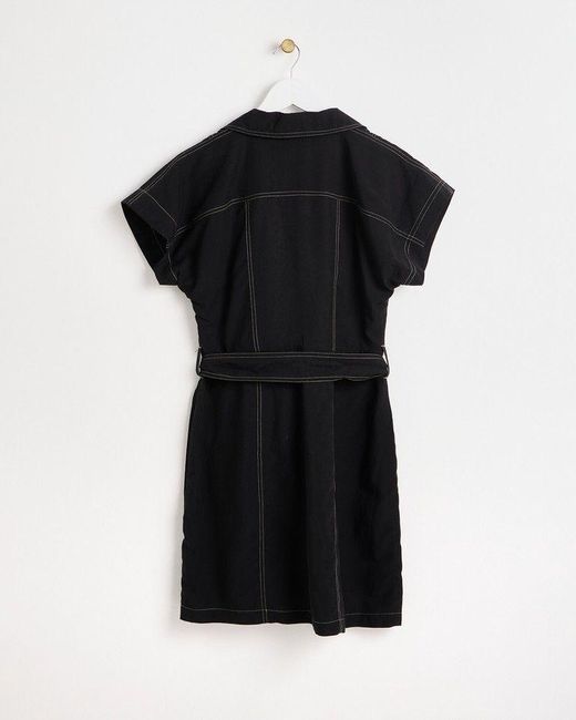 Oliver Bonas Black Contrast Stitch Utility Mini Dress
