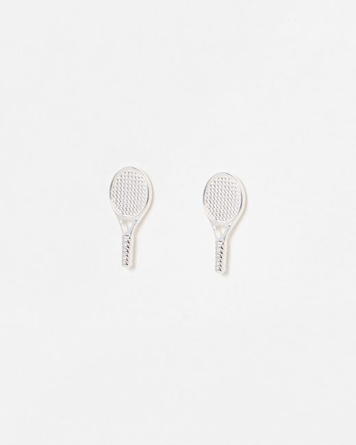 Oliver Bonas White Aryna Tennis Racket Stud Earrings