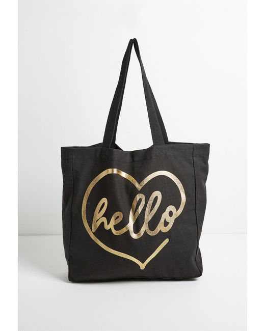 Oliver Bonas Black Hello Love Heart Fabric Shoulder Shopper Bag