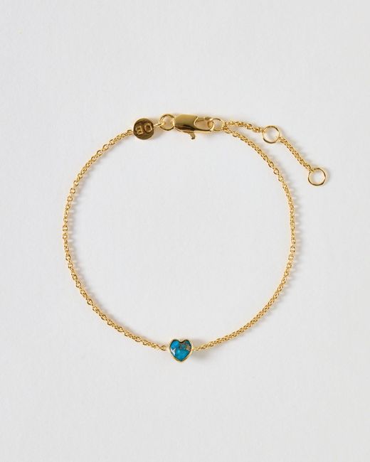 Oliver Bonas White Auden Copper Turquoise Inlay Heart Charm Chain Bracelet
