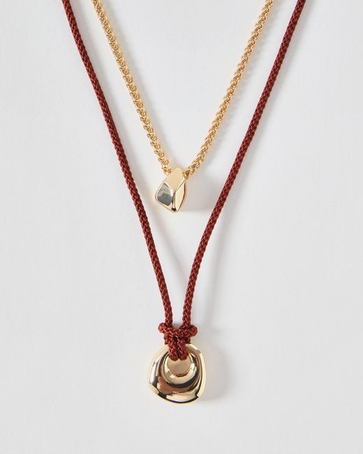 Oliver Bonas White Samie Cord Layered Pendant Necklace
