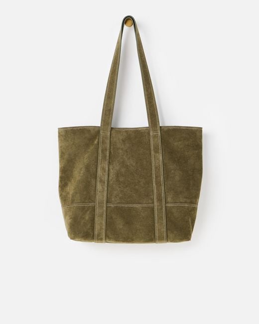 Oliver Bonas Green Jennie Khaki Faux Suede Tote Bag