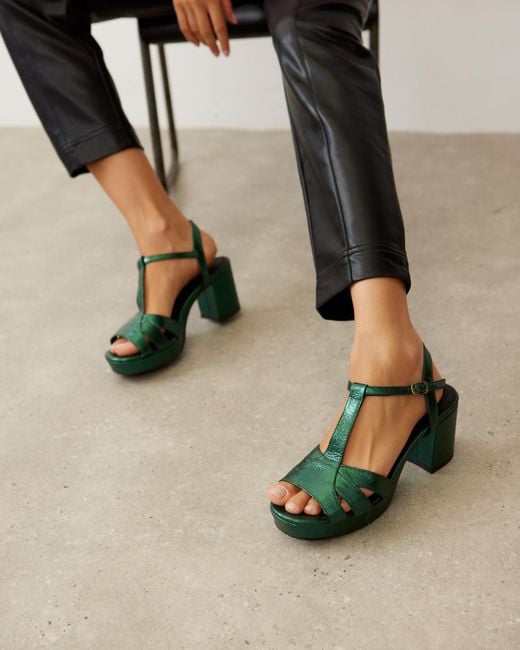 Esska Green Charlie Metallic Leather Heeled Sandals, Size Uk 5