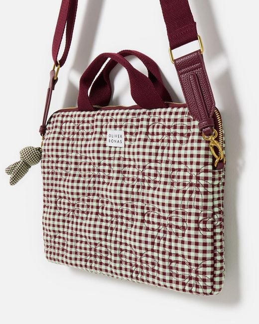 Oliver Bonas Red Bree Burgundy & Green Gingham Crossbody Laptop Bag