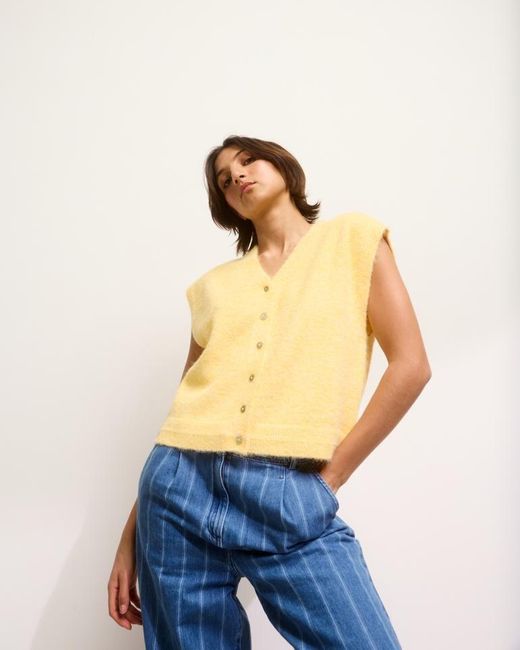 Oliver Bonas Blue Button Up Fluffy Knitted Waistcoat