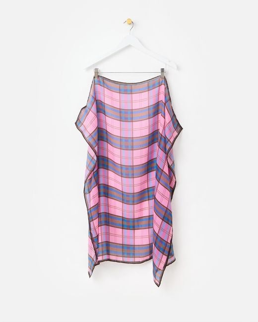 Oliver Bonas Pink & Blue Checked Large Square Scarf