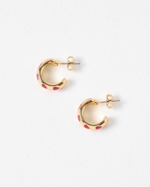 Oliver Bonas White Lola Red Hearts Tone Hoop Earrings