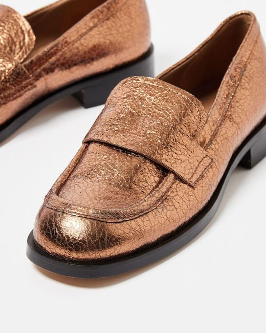 Oliver Bonas Brown Crackled Leather Loafer Shoes, Size Uk 3