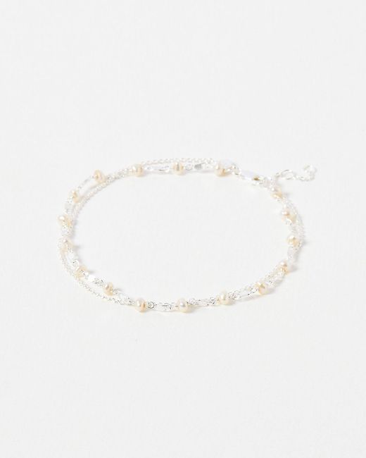 Oliver Bonas White Lowri Freshwater Pearl Double Row Silver Anklet