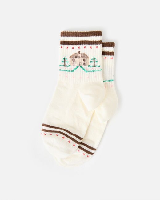 Oliver Bonas White Cream Home Sweet Home Sporty Ankle Socks