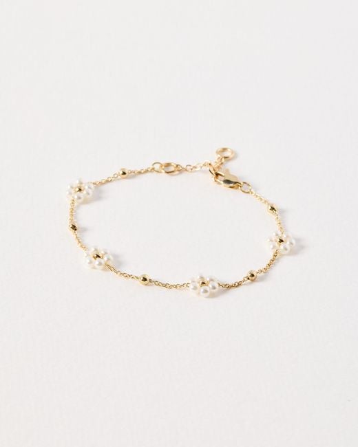 Oliver Bonas Natural Rosaria Faux Pearl Flower Chain Bracelet